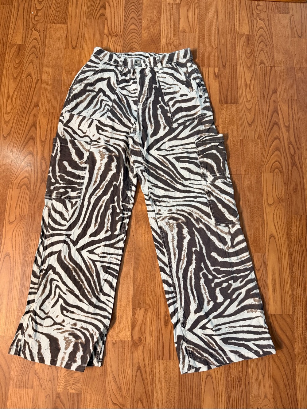 Black and White Zebra Print Cargo Pants